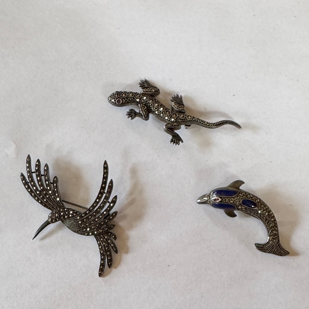 Set of Three Silver Animal Brooches